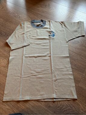 90’s, men Ron Jon Beige and Gray Striped Short-Sleeve Crewneck Shirt